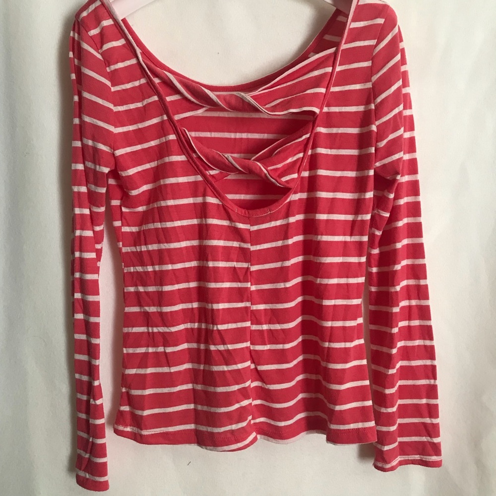 Pink Long Sleeve with White Stripes & Back bows- M